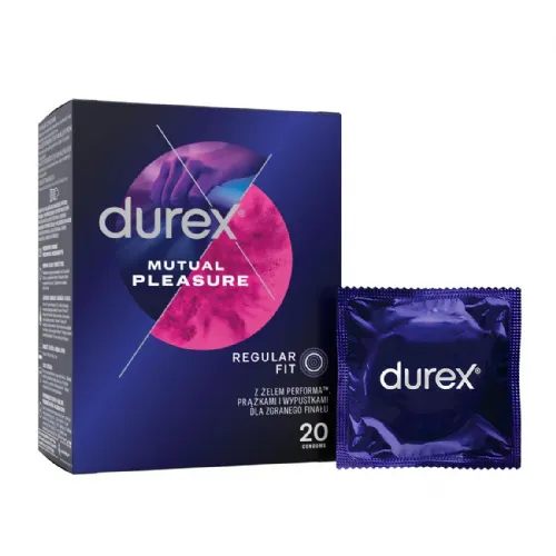 Kondomi Durex Mutual Pleasure, 20 kosov, rebrasti in pikčasti, z zakasnitvenim gelom