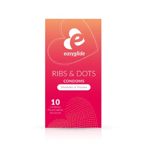 Kondomi Easyglide Ribs & Dots, širina 52mm, rebrasta površina, visokokakovosten lateks - 10 kosov