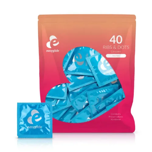 Kondomi Easyglide s stimulativnimi rebri in pikami, 40 kosov