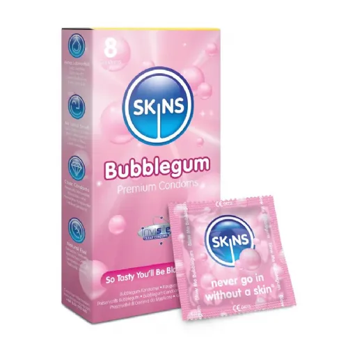 Kondomi Skins Bubblegum, okus žvečilnega gumija, 8 kosov