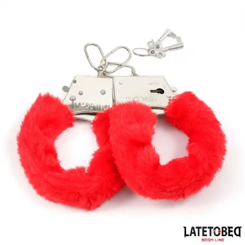 Lisice Latetobed BDSM Line, dva ključa, rdeče barve