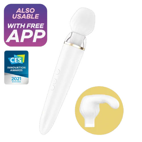 Masažni vibrator Satisfyer Double Wand-er, aplikacija, USB-polnjenje, bel