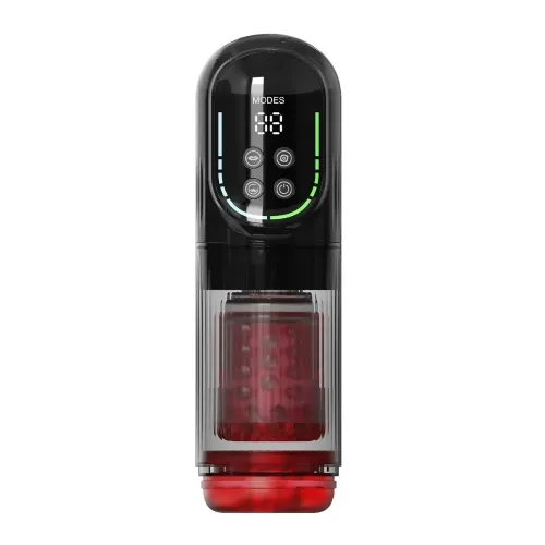 Masturbator RT Orgastobator 07 Red, potiskanje, vrtenje, vibracije in sesanje, USB polnjenje, IPX6, rdeče barve