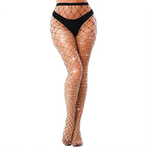 Nogavice Ohyeah H3240, mrežasta struktura, kristalčki zirconia, elastičen material, črne barve
