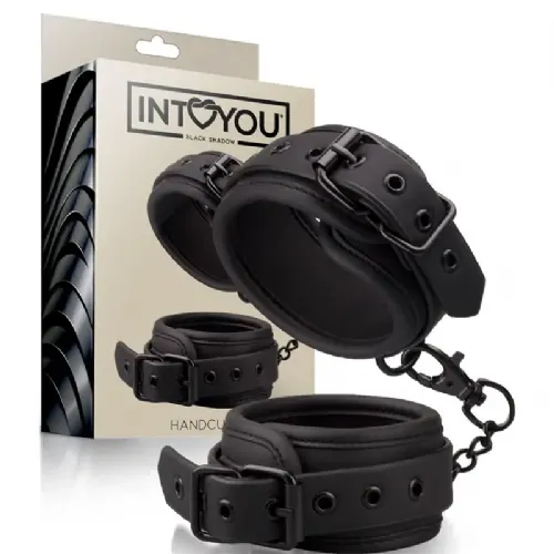 Okovi za zapestje Intoyou Black Shadow, vegansko usnje, črne barve 