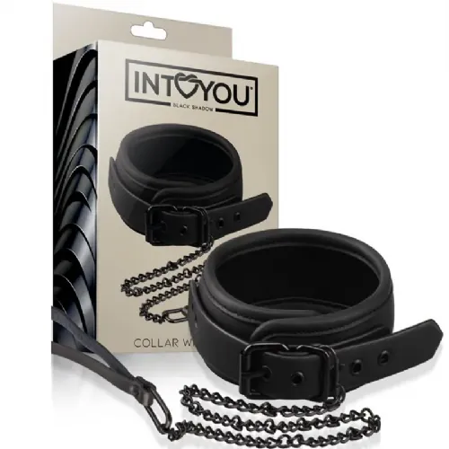 Ovratnica s povodcem Intoyou Black Shadow, vegansko usnje, črna