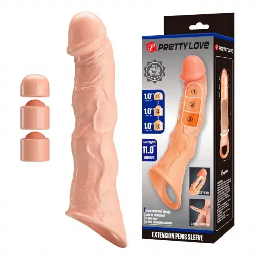 Podaljšek penisa Pretty Love Ragnar Adjustable, nastavljiva dolžina do 7,5 cm, TPE material, naravne barve