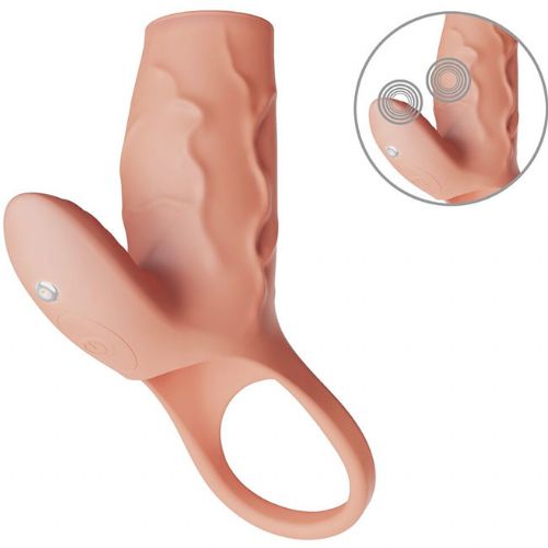 Prevleka za penis Realistixxx RealSleeve Clit, vibracijski tulec, 2 motorja, 10 načinov vibracij, polnilni silikon