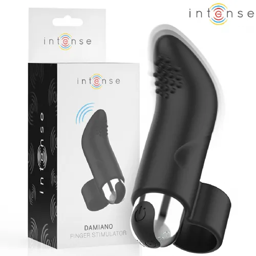 Prstni vibrator  Intense Damiano, 8,6 cm, 7 načinov vibracij, 3 hitrosti, ABS in silikon, brez ftalatov, črne barve