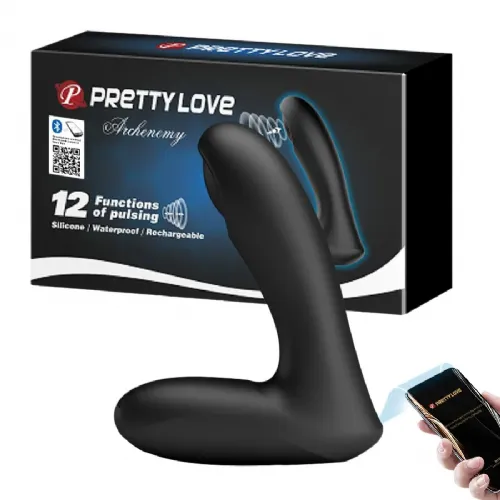 Stimulator prostate Pretty Love Archenemy App, 12,1 cm, 12 funkcij pulziranja, app-upravljanje, silikon, črne barve