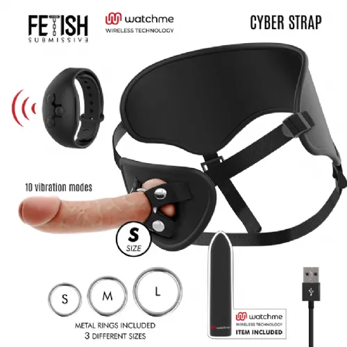 Vibracijski strap-on Fetish Submissive Cyber, velikost S, daljinski upravljalnik (ura), 17,5 cm, USB-polnjenje, svetle kožne barve