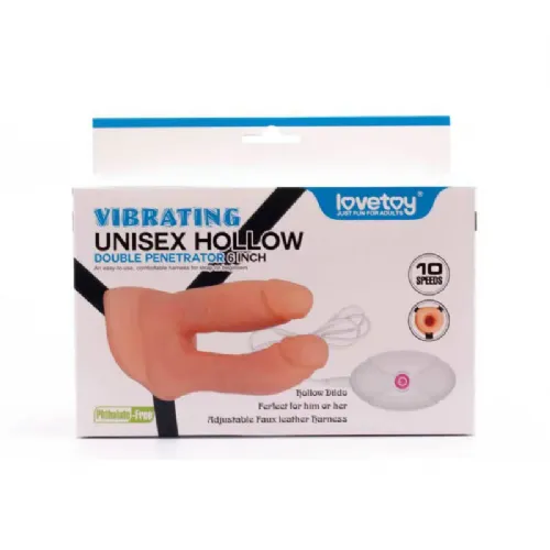 Vibracijski strap-on Lovetoy Double Penetrator, žični upravljalnik, 17,8 cm, 2 x AAA, svetle kožne barve