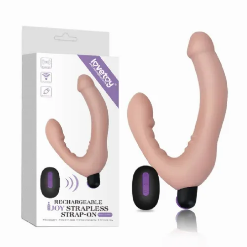 Strap-on Lovetoy Rechargable iJoy I, dvojni, brezžični upravljalnik, 20,3 cm, USB-polnjenje, svetle kožne barve