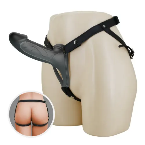 Strap on Pretty Love Landon z votlim dildom, 24,9 cm, silikon, črne barve