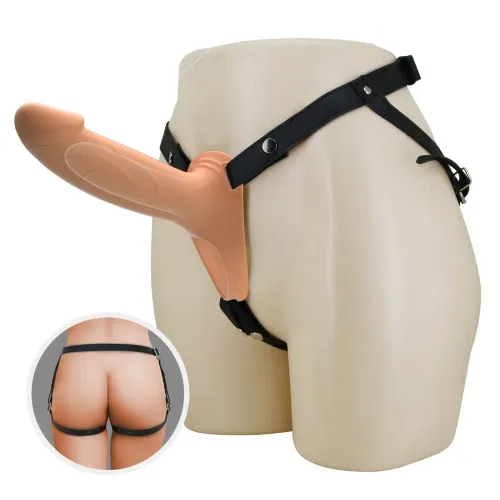 Strap-on Pretty Love Landon z votlim dildom, 24,9 cm, prilagodljiv pas, dildo kožne barve