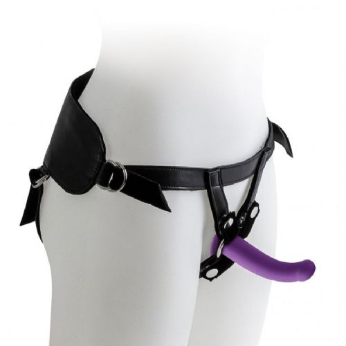 Strap on Virgite She Has The Power s penisom, 14 cm, prilagodljiv pas, vijolične barve
