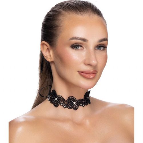 Vezena ogrlica Cottelli Accessoires, 3 cm, črne barve