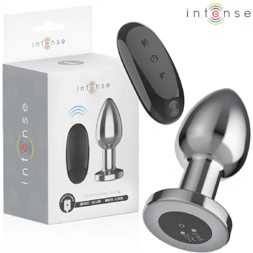 Vibracijski analni čep Intense Metal Large, 10,1 cm, 10 načinov vibracij, daljinski upravljalnik, kovinski