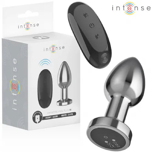 Vibracijski analni čep Intense Metal Medium, 6,8 cm, 10 načinov vibracij, daljinski upravljalnik, kovinski