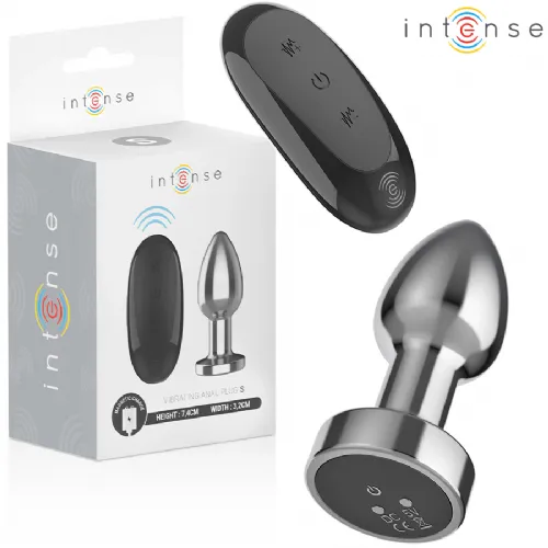 Vibracijski analni čep Intense Metal Small, 7,4 cm, 10 načinov vibracij, vodoodporen, daljinski upravljalnik, kovinski
