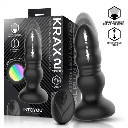 Vibracijski analni čep Intoyou Krax Black, dvojni motor, potiskanje in vibracije, LED osvetlitev, daljinski upravljalnik