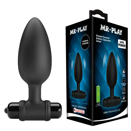 Vibracijski analni čep Mr. Play VI, 10 vibracijskih programov, baterijsko napajanje AAA, črne barve