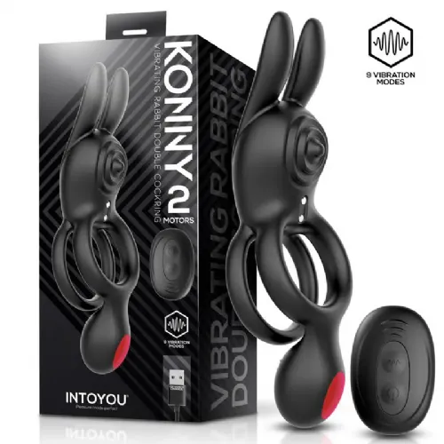 Vibracijski erekcijski obroček Intoyou Konny Black, dvojni obroč, 9 vibracij, daljinski upravljalnik, IPX5