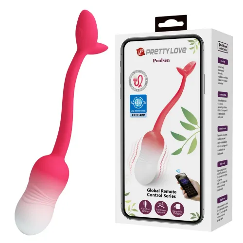 Vibracijski jajček  Pretty Love Poulsen App, 10 načinov vibracij, silikon, belo-rdeče barve