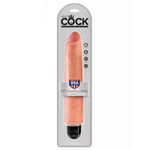 Vibracijski penis King Cock Stiffy 10, 25,5 cm, 2 x C, svetle kožne barve