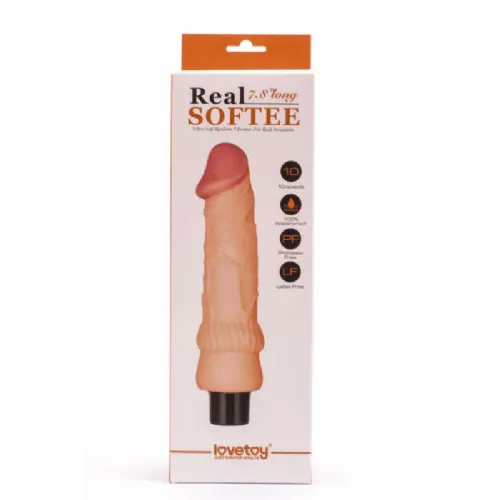 Vibracijski penis Lovetoy Real Softee #2, 20 cm, 2 x AAA, svetle kožne barve