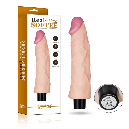 Vibracijski penis Lovetoy Real Softee #3, 22 cm, 2 x AAA, svetle kožne barve