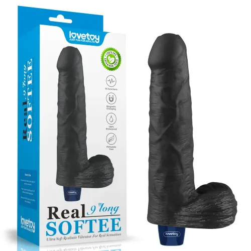 Vibracijski penis Lovetoy Real Softee Black, 22 cm