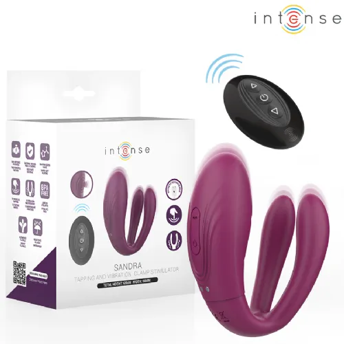 Vibrator Intense Sandra, 10 vibracijskih programov, 10 programov tapkanja, dvojni motor, daljinski upravljalnik, magnetno polnjenje, vijolične barve