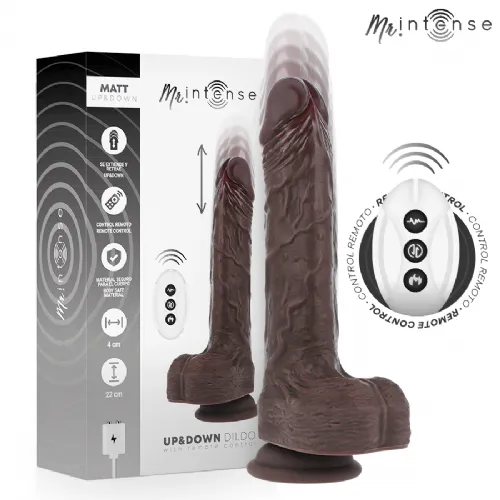 Vibrator Mr Intense Matt Up & Down, mehansko gibanje, 3 vibracijski načini, daljinski upravljalnik, sesalno dno, črne barve