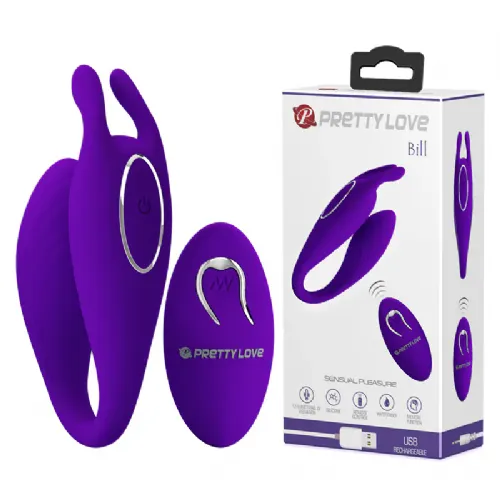 Vibrator za pare Pretty Love Bill, brezžični upravljalnik, 11,8 cm, USB-polnjenje, vijoličen