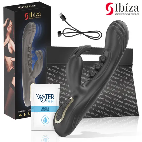 Vibrator rabbit Ibiza, 7 načinov vibracij in 7 načinov pulzacije, 22,5 cm, vodoodporen, črne barve
