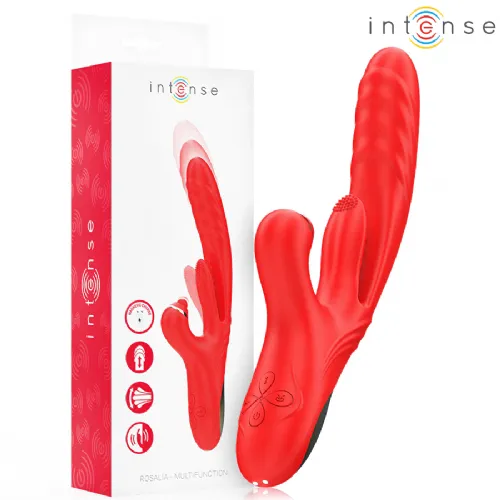 Vibrator Rabbit Rosalia, 3 in 1, 16 cm, IPX7, silikon/ABS, rdeče barve