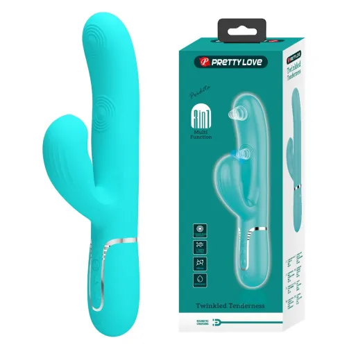 Vibrator rabbit Pretty Love Perlita Twinkled Green, dvojna stimulacija, 14 načinov, magnetno polnjenje, zelene barve