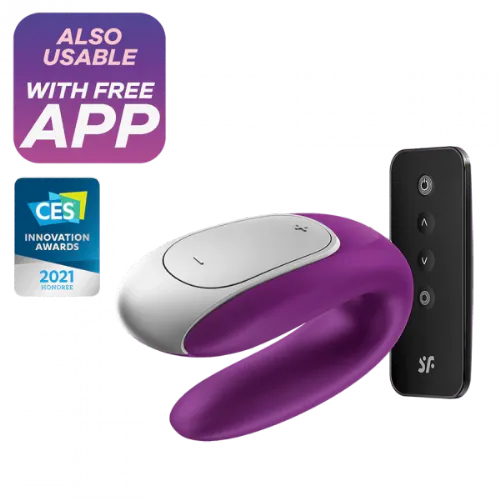 Vibrator za pare Satisfyer Partner Double Fun, brezžični upravljalnik + aplikacija, 9,3 cm, USB-polnjenje, vijoličen
