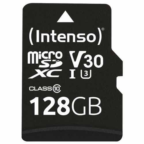 Micro SD kartica Intenso 128 GB MicroSDXC UHS-I, 100 MB/s, razred 10, U3, V30, vključno z SD adapterjem