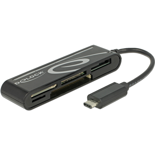 Čitalec spominskih kartic Delock USB-C 3.2 Gen 1, podpora do 2 TB, črn, Plug & Play, LED indikator