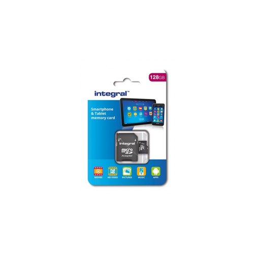 Spominska kartica Integral 128GB Smartphone & Tablet Micro SDXC class10 UHS-I U1 80MB/s + SD Adapter - INMSDX128G10-80SPTAB