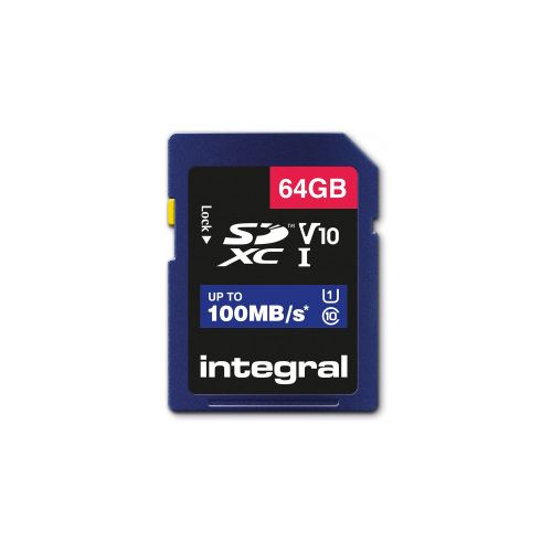Integral 64GB SD Card High Speed Memory SDXC Up To 100MB/S V10 UHS U1 - INSDX64G-100V10