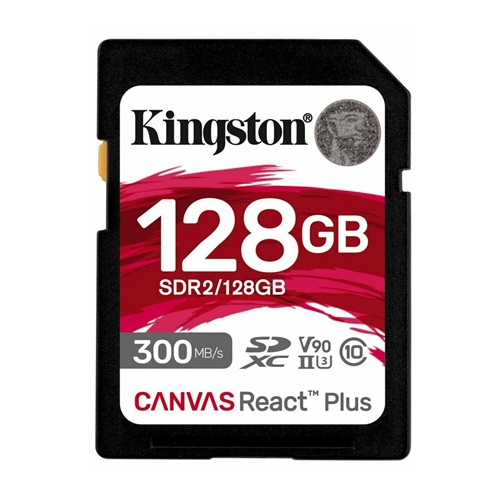 Pomnilniška kartica Kingston Canvas React Plus 128 GB SDXC, UHS-II U3, Class 10, V90, črna