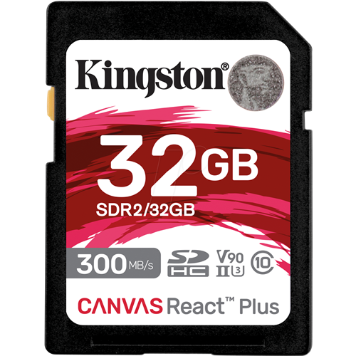 Pomnilniška kartica Kingston Canvas React Plus 32 GB SDHC, UHS-II U3, Class 10, V90, črna