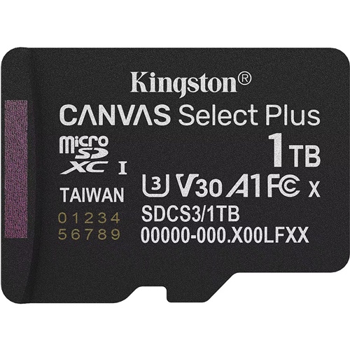 Pomnilniška kartica Kingston Canvas Select Plus 1 TB MicroSDXC (črna, UHS-I U3, razred 10, V30)