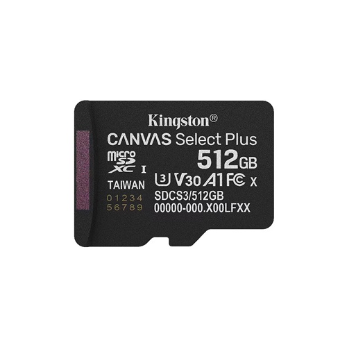 Pomnilniška kartica Kingston Canvas Select Plus 512 GB MicroSDXC (črna, UHS-I U3, razred 10, V30)