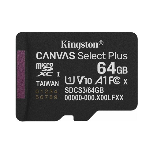 Pomnilniška kartica Kingston Canvas Select Plus 64 GB MicroSDXC (črna, UHS-I U1, razred 10, V10)