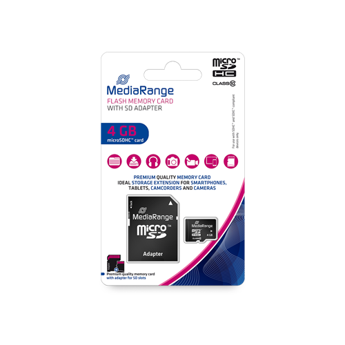 Pomnilniška kartica MediaRange 4GB microSDHC, Class 10, črna