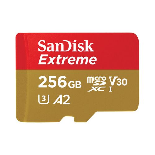SanDisk Extreme microSDXC 256GB + SD Adapter 190MB/s & 130MB/s A2 C10 V30 UHS-I U3